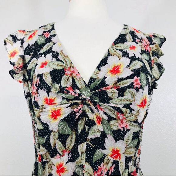 Rebecca Taylor Kamea Smocked Floral Flutter-Sleeve Silk Dress Women’s Size 10 - Picture 2 of 14